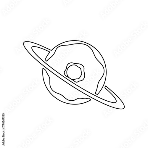 Vector line art icon of a sweet pastry shaped like a planet with rings