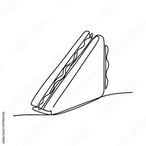 Continuous Single Line Art Outline of a Freshly Prepared Delicious Sandwich