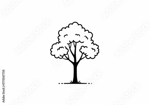 Minimalist line drawing of a tree with bushy foliage