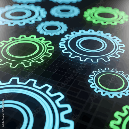 Abstract 3D gears and cogs background representing machinery and technology