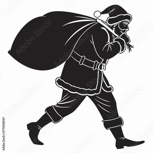 vector illustration of a cartoon boxer with santa clause