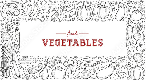 Fresh Vegetables Border Illustration with Hand-Drawn Elements