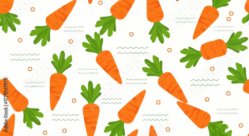 Cheerful Carrot Vector Pattern on White Background
