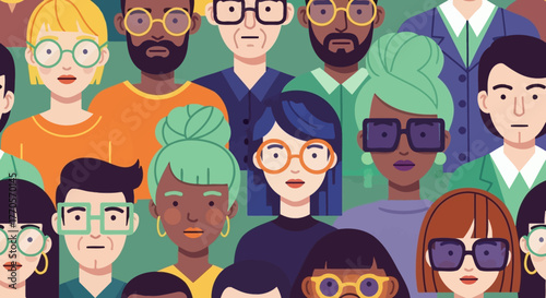 A vibrant illustration showcasing a diverse array of individuals from various backgrounds, ages, and ethnicities, forming a representative and inclusive modern community, 