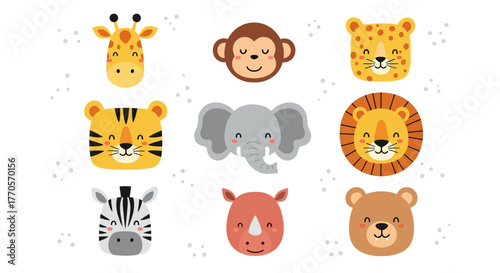 Cute Safari Animal Faces for Kids