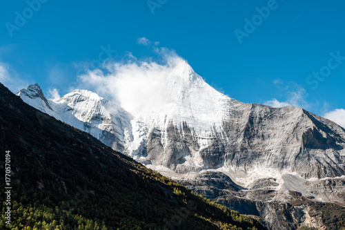 Mount Jambeyang(Yangmaiyong), a famous snow-capped mountain in the eastern part of the Qinghai-Tibet Plateau, Daocheng Yading, Sichuan, China