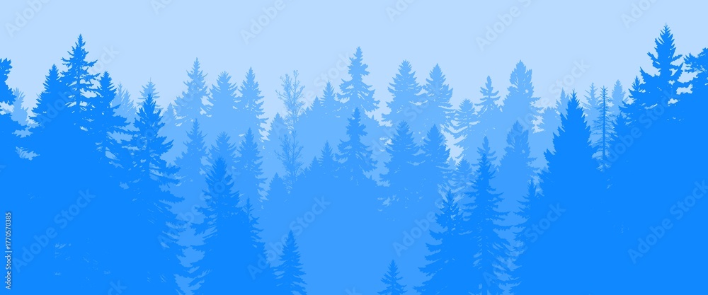 Obraz premium a cool blue silhouette of a dense forest, a serene and calming winter landscape