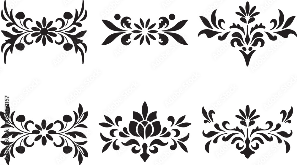 Obraz premium Black Floral Elements on White Background