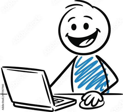  stick figure series blue cheerful and friendly doodle-style cartoon of a stick figure person