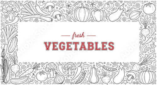 Fresh Vegetables Frame Hand-Drawn Border for Market Posters and Healthy Food Designs
