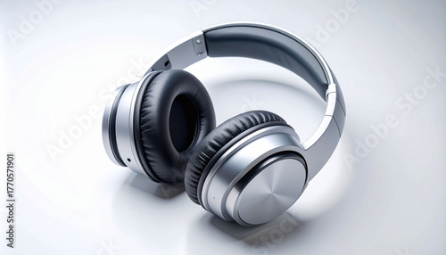 Silver Headphones with Detachable Cables White Background