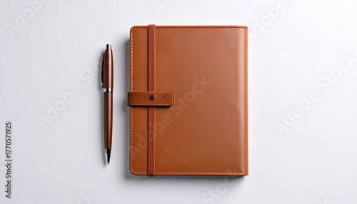 Closed Brown Leather Notebook with Stitched Spine