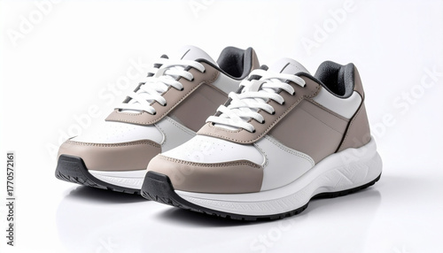 Beige and Brown Lowtop Sneakers White Background