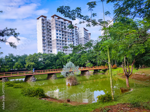 selective focus picture of a pond in the park