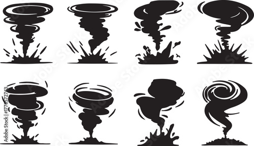 Stylized Tornado Illustrations in Black and White