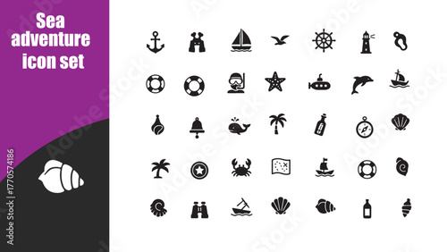 Sea adventure icon set