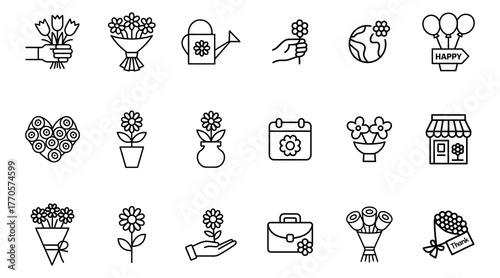 Collection of flower line icons for creating elegant designs and illustrations