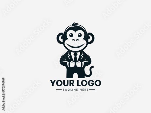 Playful monkey wearing suit and tie representing smart fun and creative business concept vector illustration