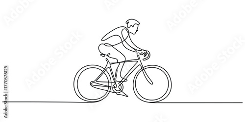 Minimalist single line drawing of a cyclist in motion vector