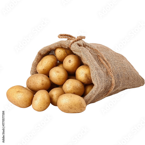 Fresh potatoes spilling from a rustic burlap sack ready for harvest and cooking