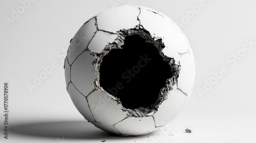 destroyed soccer ball crumbling sphere broken sports equipment