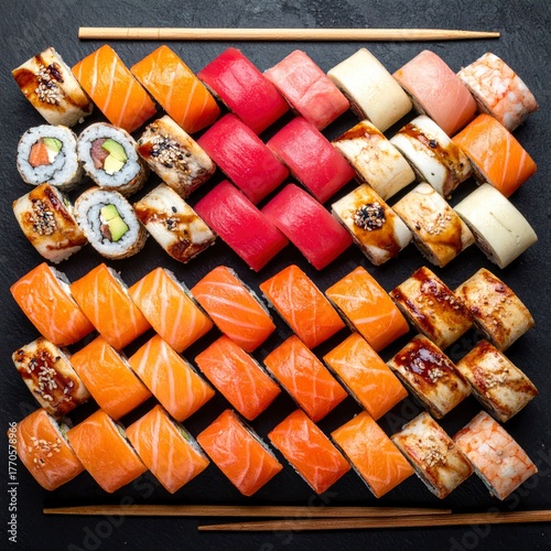 Exquisite Sushi Platter - A Colorful Culinary Delight.
