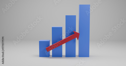 Upward growth bar chart icon showing business success analytics, profit increase and rising revenue arrow, finance progress infographic, economic data