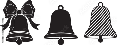 Three christmas bells silhouette isolated on transparent background