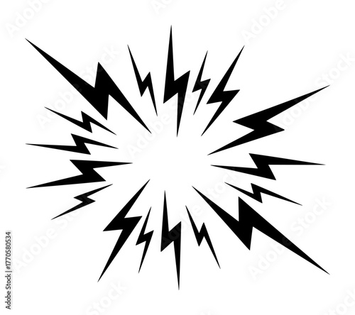 Black lightning bolt explosion graphic on white background