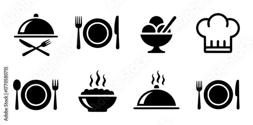 Collection of Black and White Food and Dining Icons