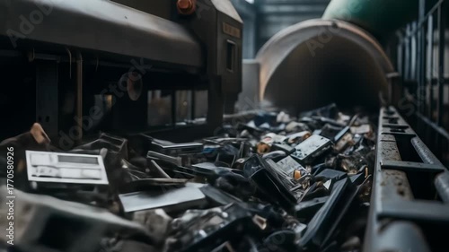 Cluttered industrial workshop with scattered tools, electronic parts, debris, and disorganized machinery highlighting mess and neglect in chaotic workspace environment