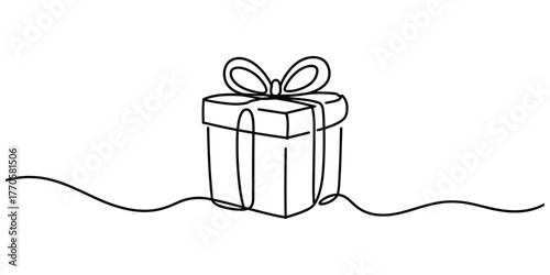 Elegant continuous line drawing of a gift box with a bow vector
