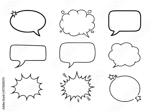 Collection of Hand-Drawn Comic Book Speech and Thought Bubbles