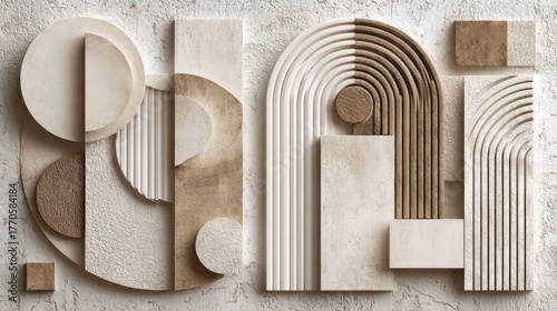 modern abstract geometric wall art, soft neutral color palette