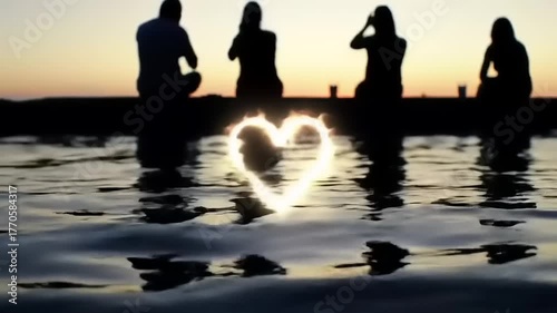 Sunset silhouettes  heart symbol.