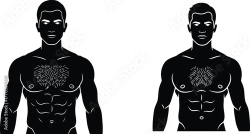Male Torso Vector – Stylized Chest Hair Variations for Grooming and Aesthetic Design