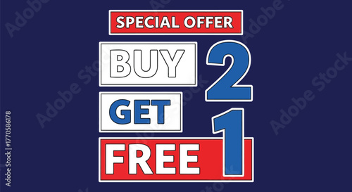 Amazing special offer with buy two get one free promotion on a dark blue background