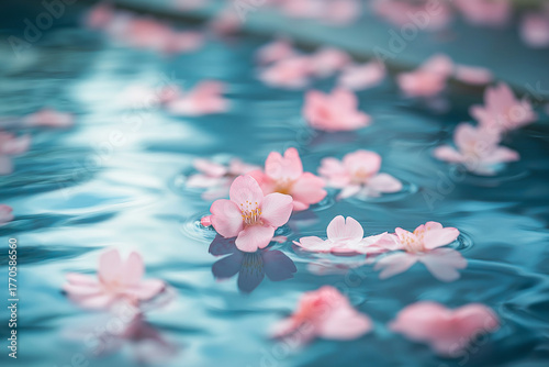 Floating Sakura Petals on Tranquil Water