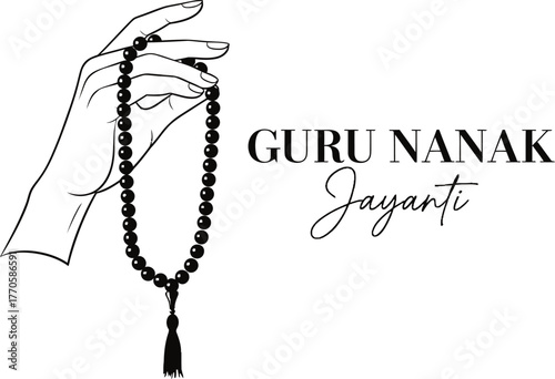 Guru Nanak Jayanti Vector – Prayer Beads and Blessing Hand for Sikh Festival Tribute