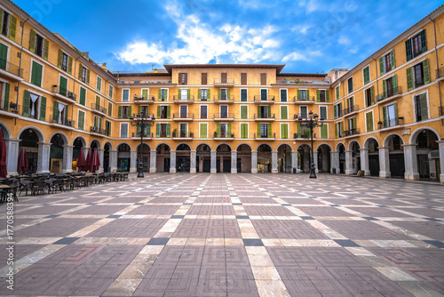 Island of Mallorca. Palma de Mallorca Placa Major main square view.