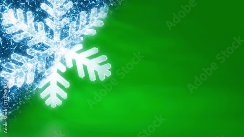 Green Screen snowflake wipe transition scene 3 with distortion, overlay, glitch, static noise, scan lines on black background, 4k animated video loop