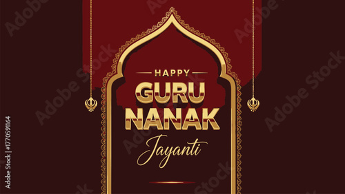 Guru Nanak Jayanti Greeting Vector – Ornate Archway Festival Card for Sikh Celebration