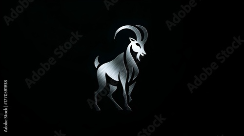 Silver elegant goat logo with minimalist design.  Concept: Luxury branding and elegant identity using a refined goat symbol, suitable for premium products or fashion.