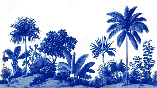 A serene and tranquil scene featuring a vibrant display of tropical palm leaves, lush foliage, and other botanical elements creating a peaceful and natural backdrop.
