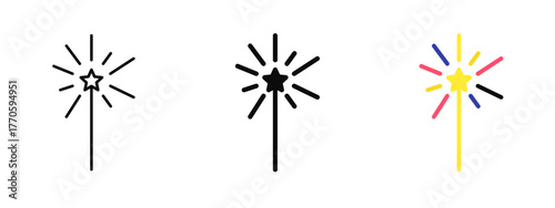 Sparkler icon created in stroke, fill, and color styles, isolated on a white background. Perfect for celebration themes, festive graphics, party invitations, and holiday event visuals.