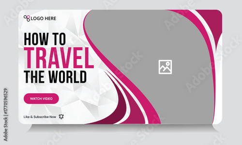 Customizable vector youtube tutorial thumbnail banner template design, travel guide vector eps video thumbnail banner design
