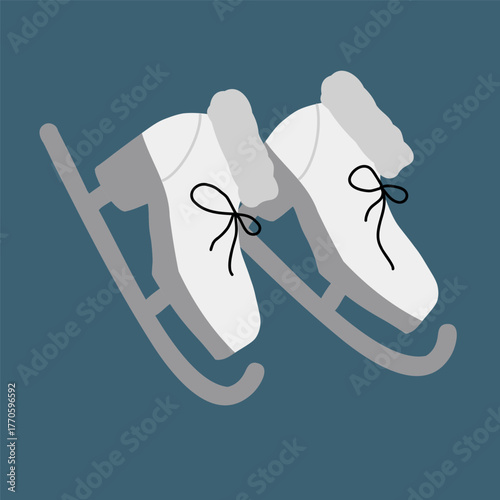 Vintage figure skating skates, flat design, vector, clip art. Vector illustration of a pair of womens skates isolated on a dark background