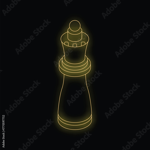 Neon outline of a queen chess piece glowing on a black background