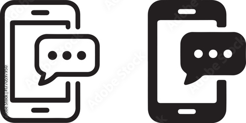 chat messaging app icons thin stroke outline and solid filled phone glyph