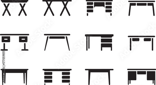 desk silhouettes grid 16 desk designs vector icons for furniture catalog